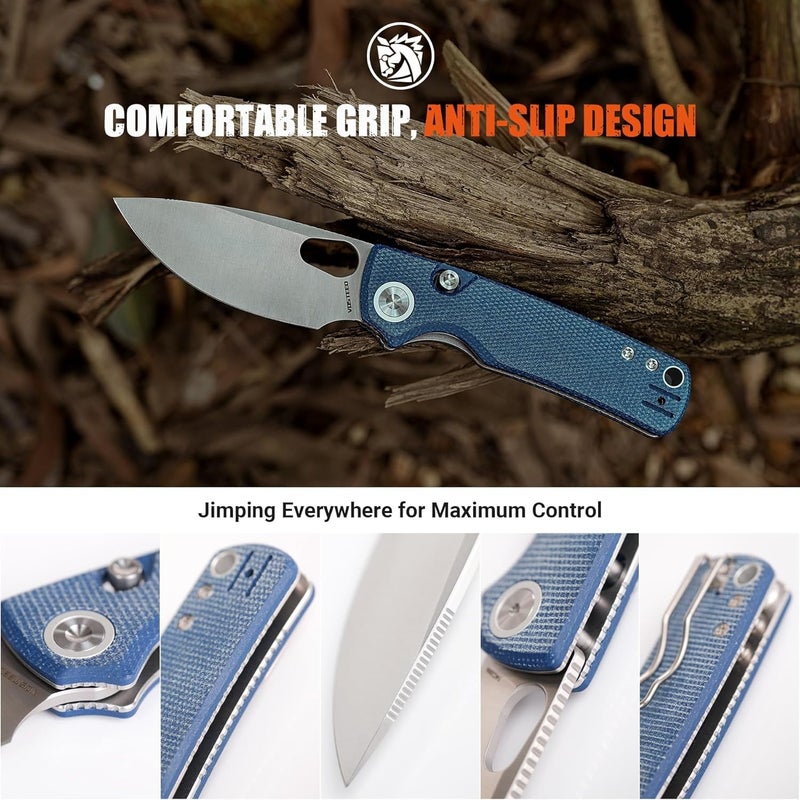 Vosteed Porcupine EDC Pocket Knife, Lightweight Folding knife - 2.99" 14C28N Steel Blade, Thumb hole, Blue Micarta Handle Top Liner Lock Knives for Camping Survival - A2605 - Image 5